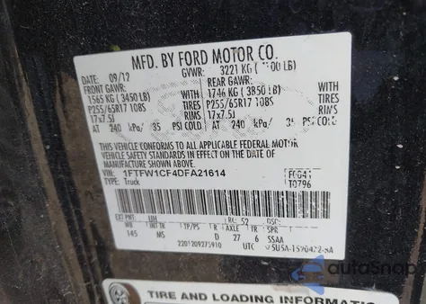 2013 Ford F-150 Xlt z USA, uszkodzony, nr VIN 1FTFW1CF4DFA21614